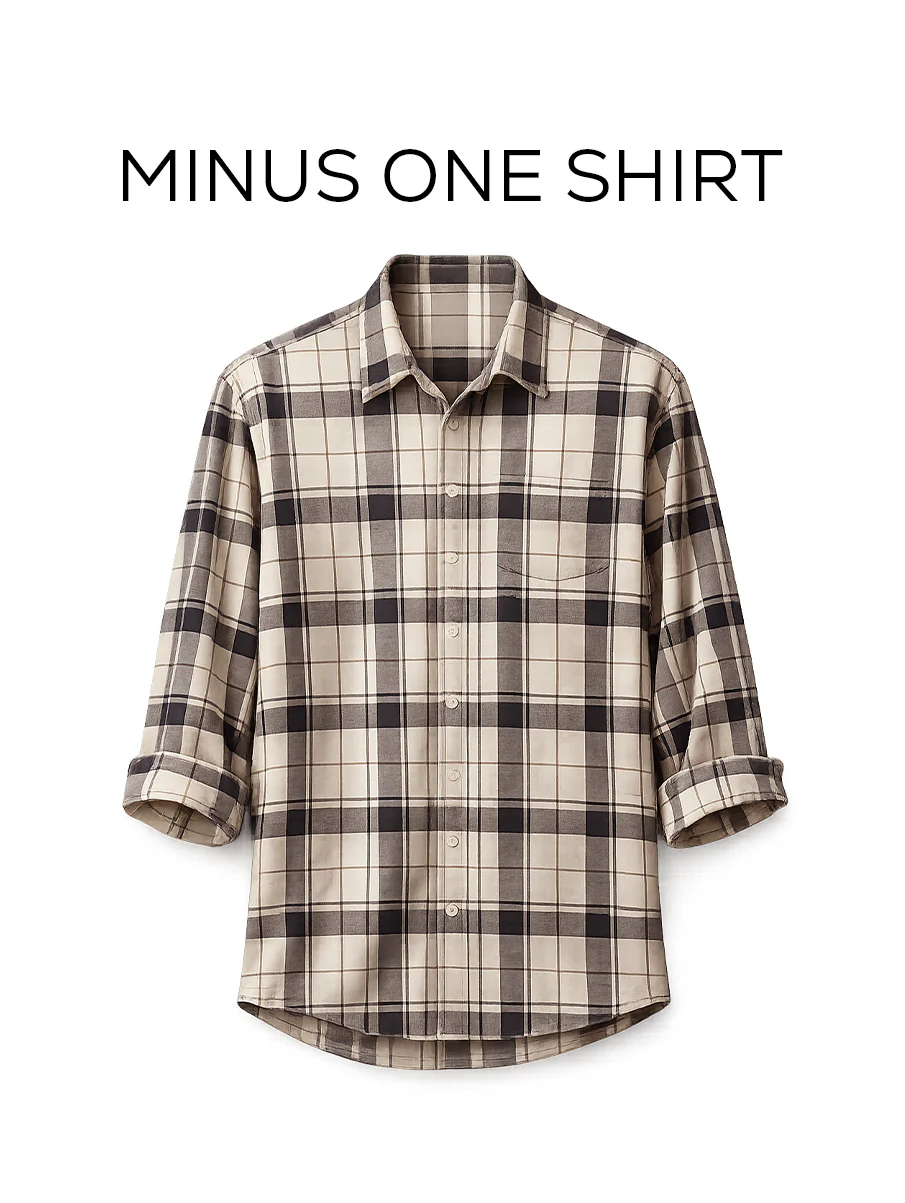 Beige & Blue Checkered Brushed Cotton Shirt – Loose Fit, Full Sleeves - Image 2