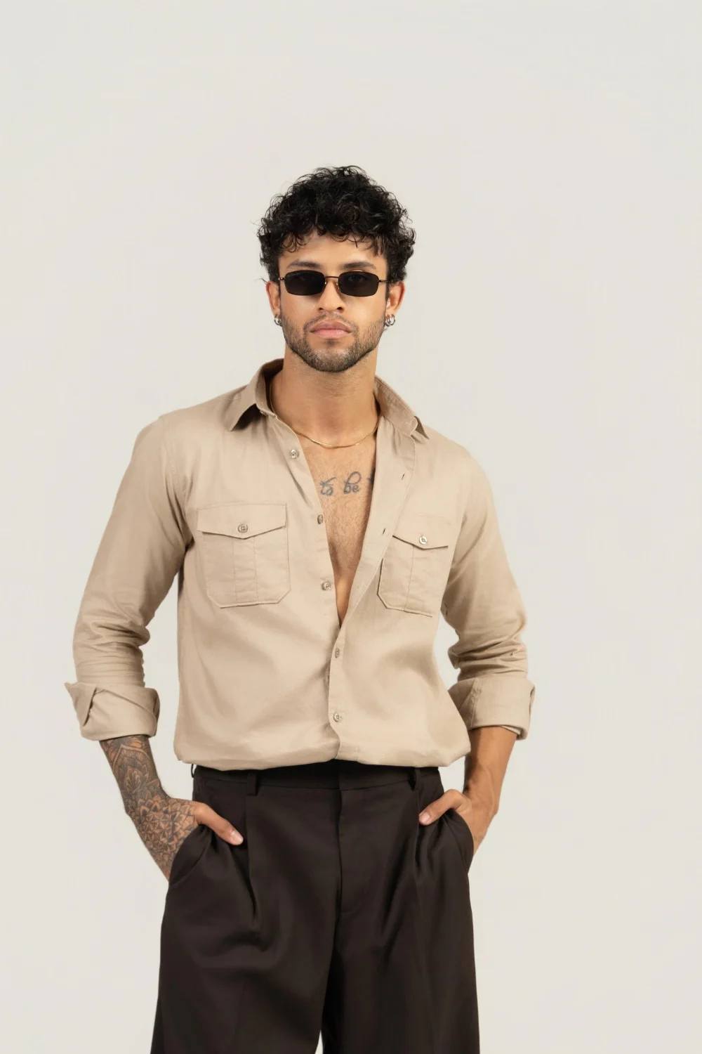 Men’s Full Sleeve Safari Shirt – Beige