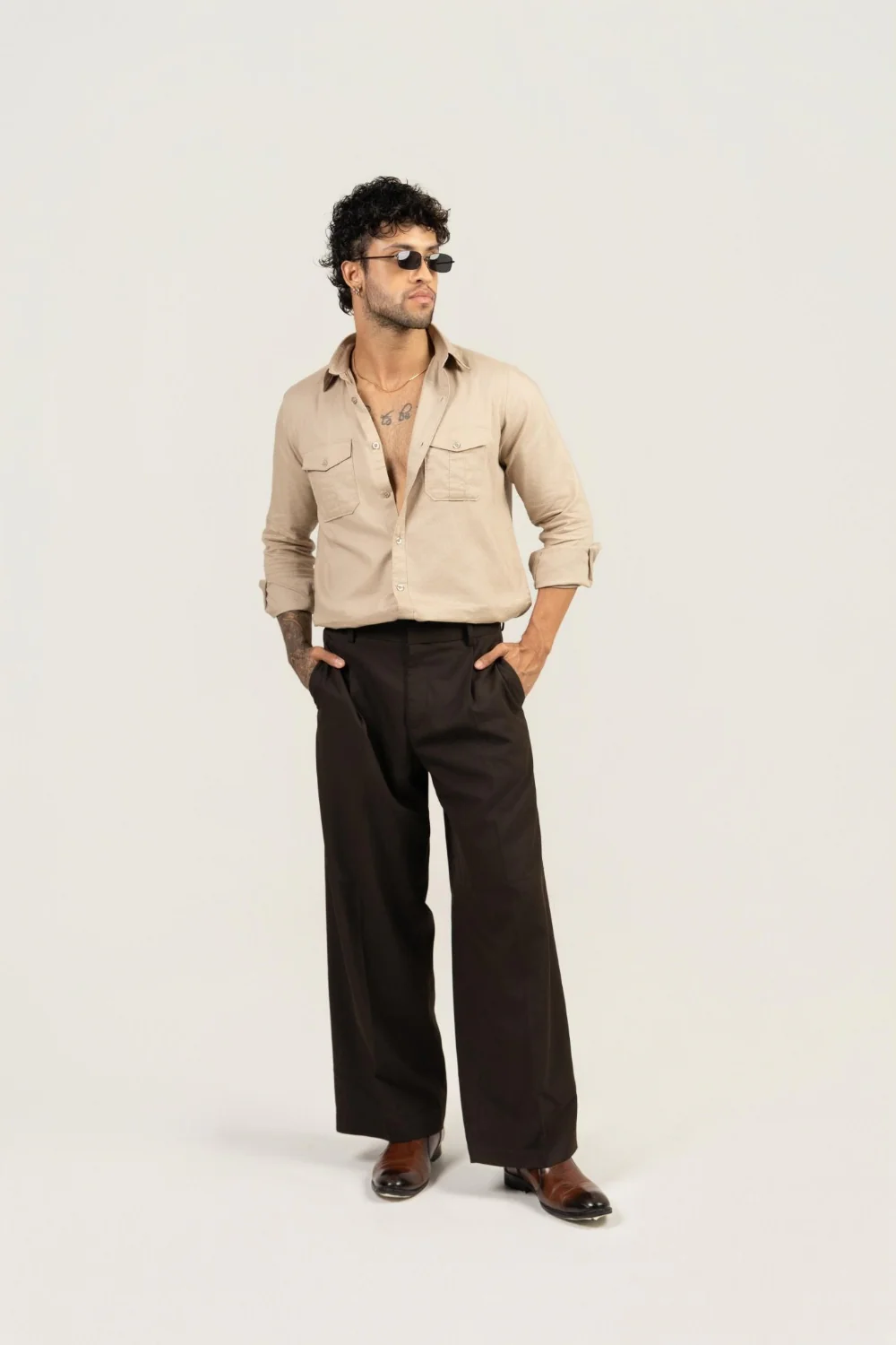Men’s Full Sleeve Safari Shirt – Beige - Image 4
