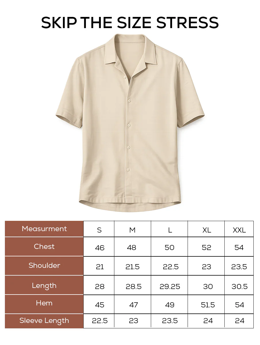Beige Half Sleeve Cuban Collar Shirt – Loose Fit - Image 5