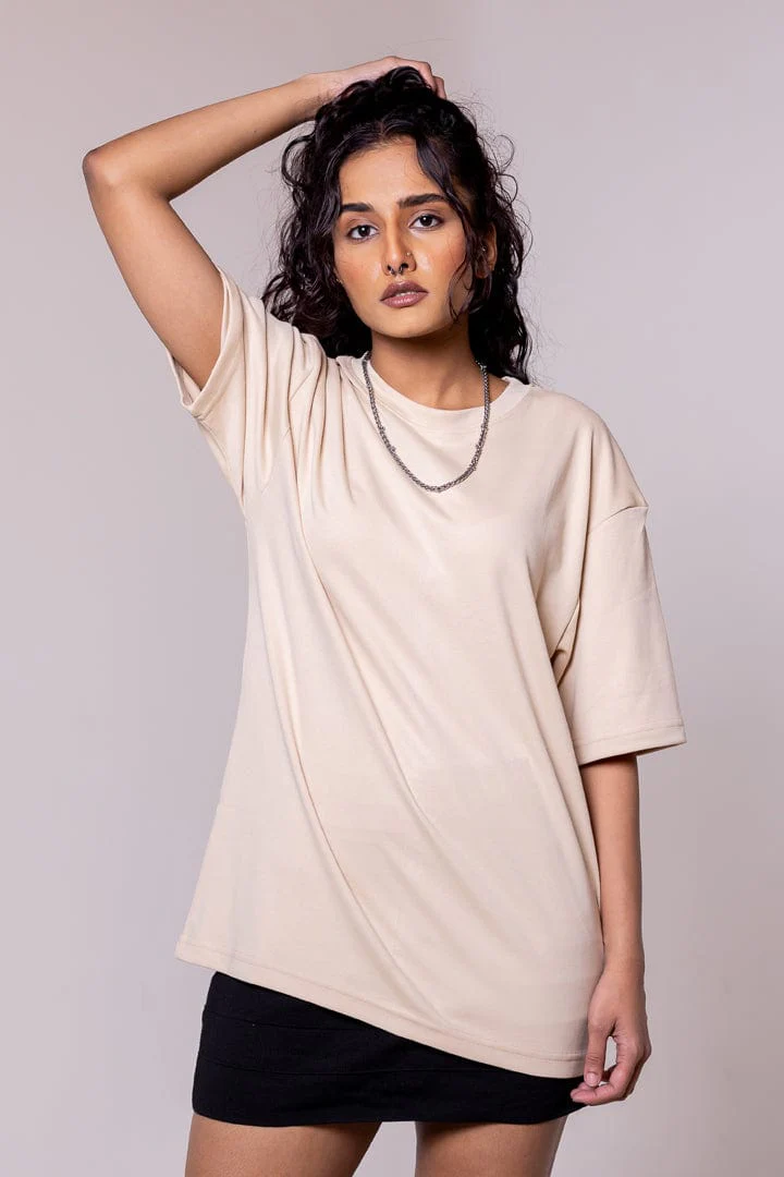 Beige Solid Oversized T-shirt