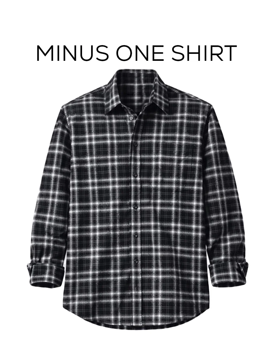 Black Checkered Brushed Cotton Shirt – Loose Fit, Full Sleeves - Image 2