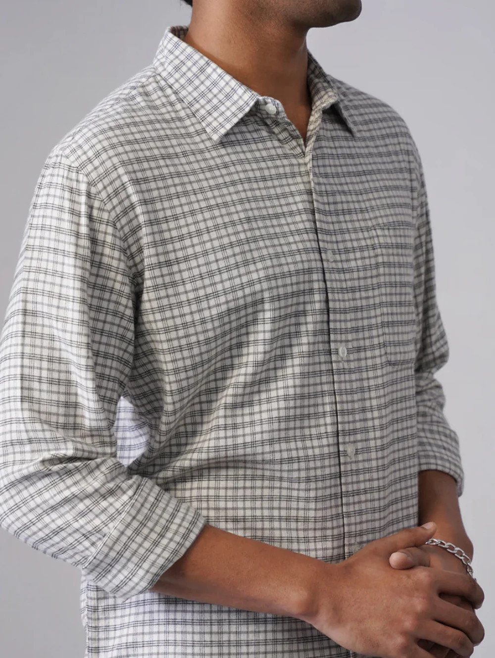 Black & White Checkered Viscose Cotton Shirt – Regular Fit, Full Sleeves - Image 3