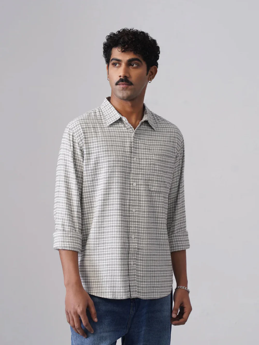 Black & White Checkered Viscose Cotton Shirt – Regular Fit, Full Sleeves - Image 4