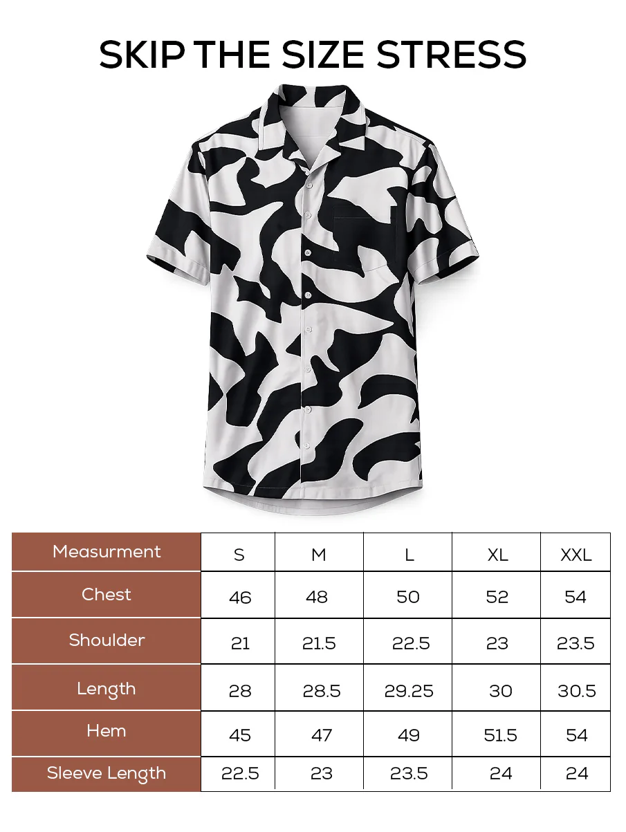 Black & White Printed Cotton Stretch Shirt – Loose Fit, Half Sleeves - Image 5