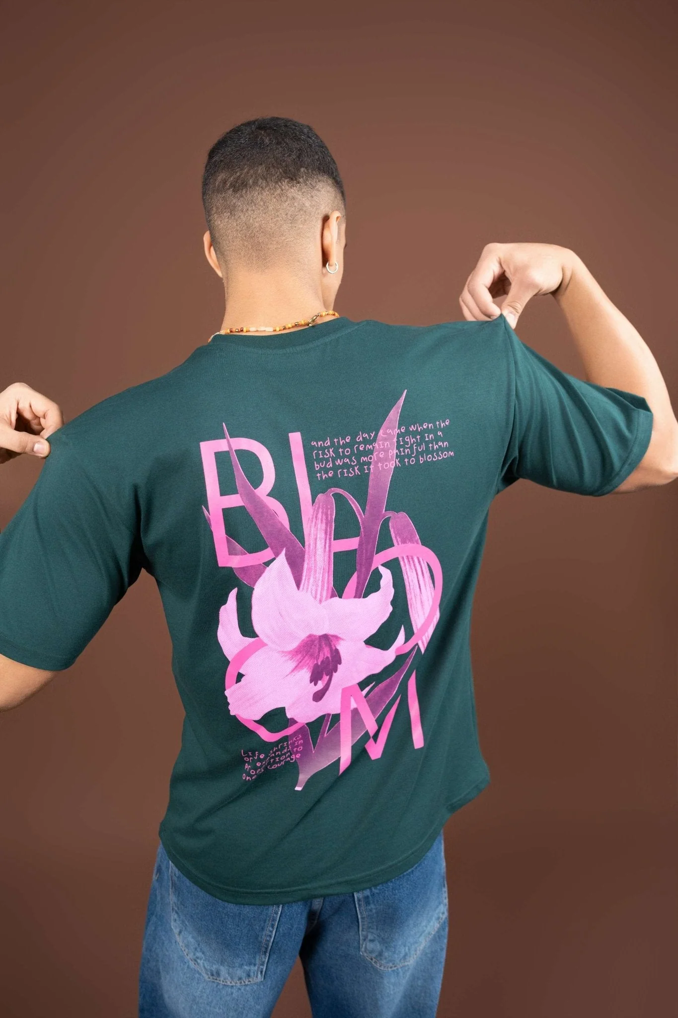Bloom Printed Oversized Tee –Dark Green