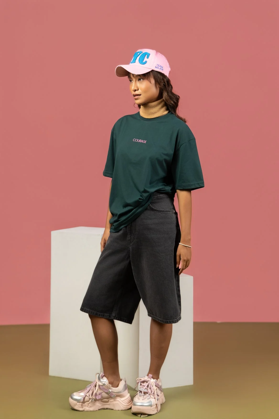 Bloom Printed Oversized Tee –Dark Green - Image 2