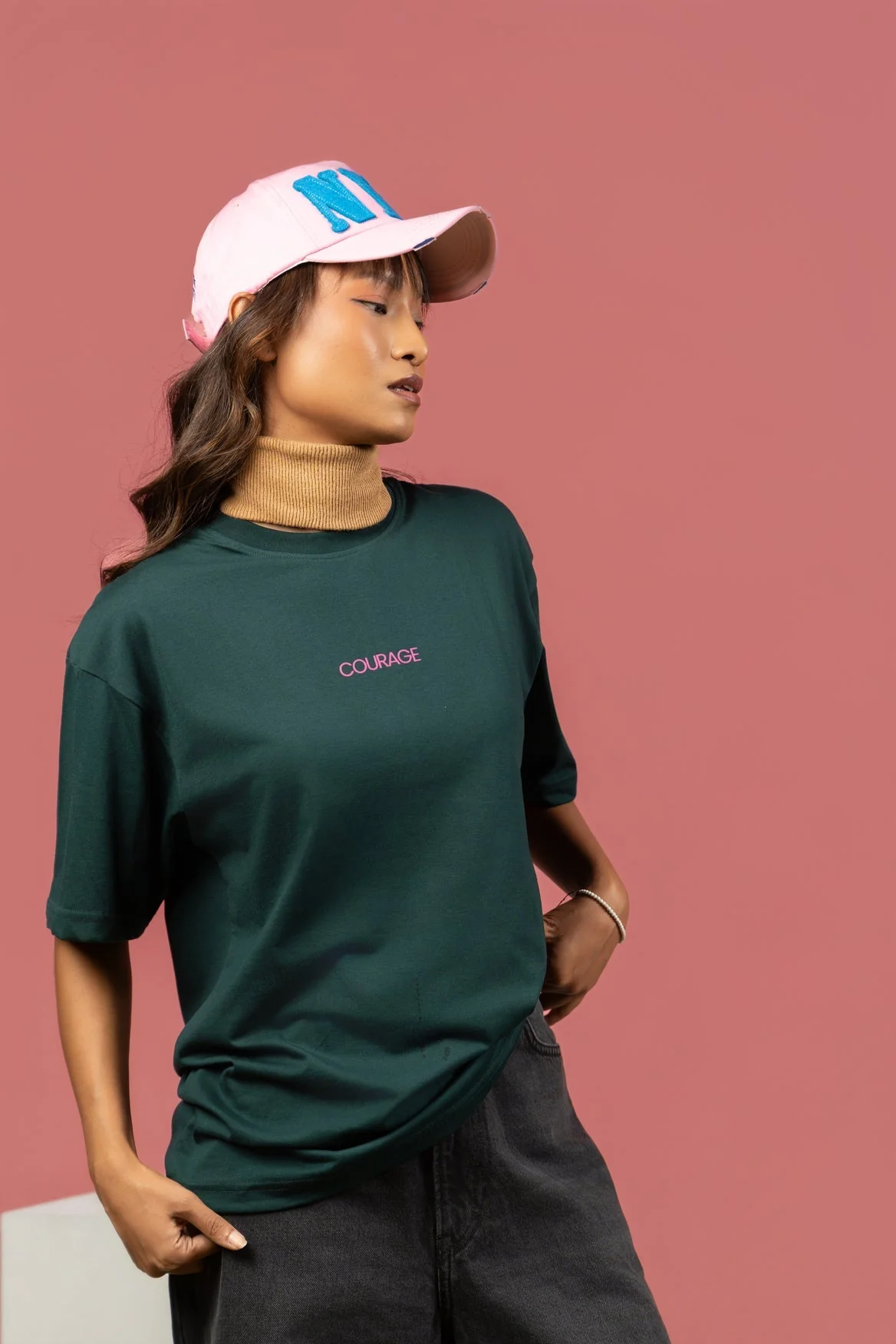 Bloom Printed Oversized Tee –Dark Green - Image 3
