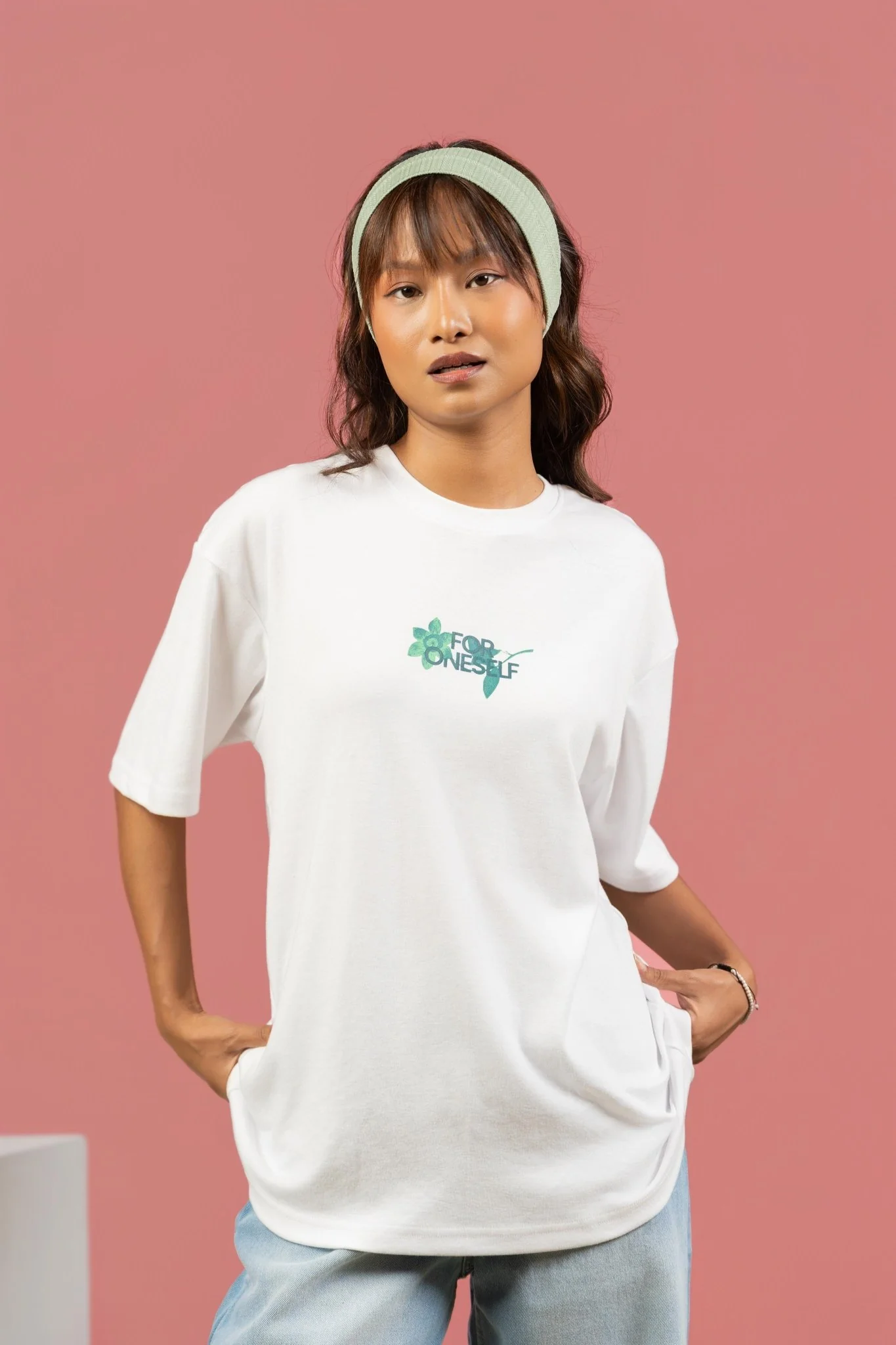 Bloom Printed White Oversized Tee