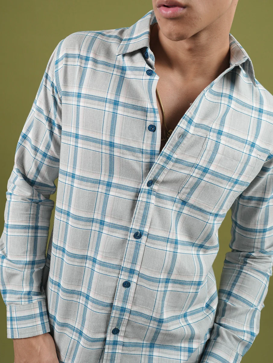 Blue Checked Cotton Shirt – Regular Fit - Image 3