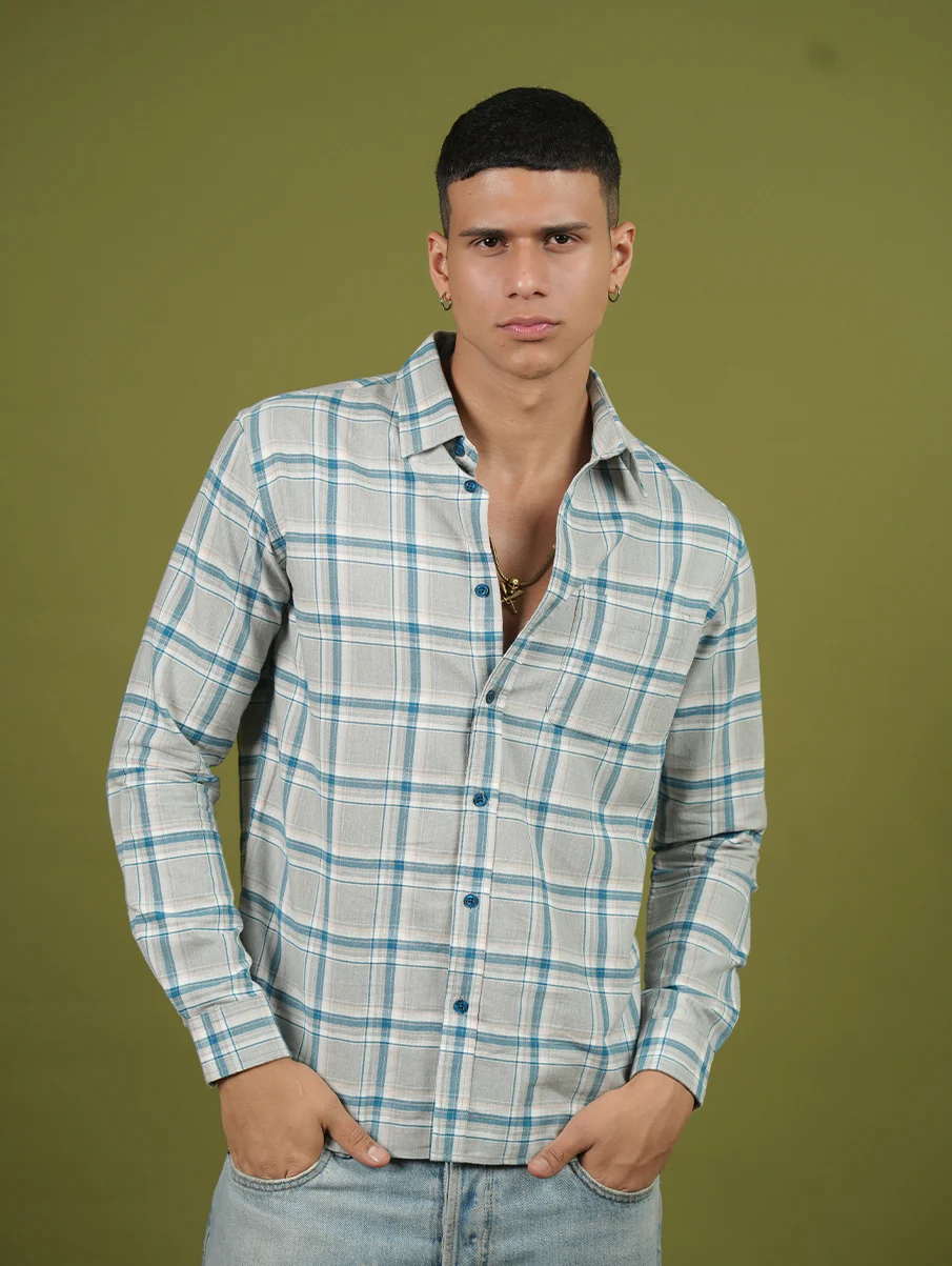 Blue Checked Cotton Shirt – Regular Fit - Image 4