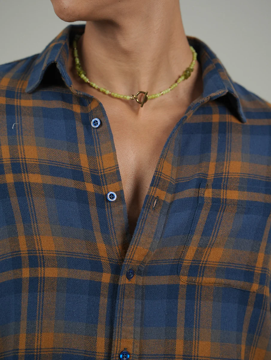 Blue- Yellow Checked Cotton Shirt – Regular Fit - Image 3