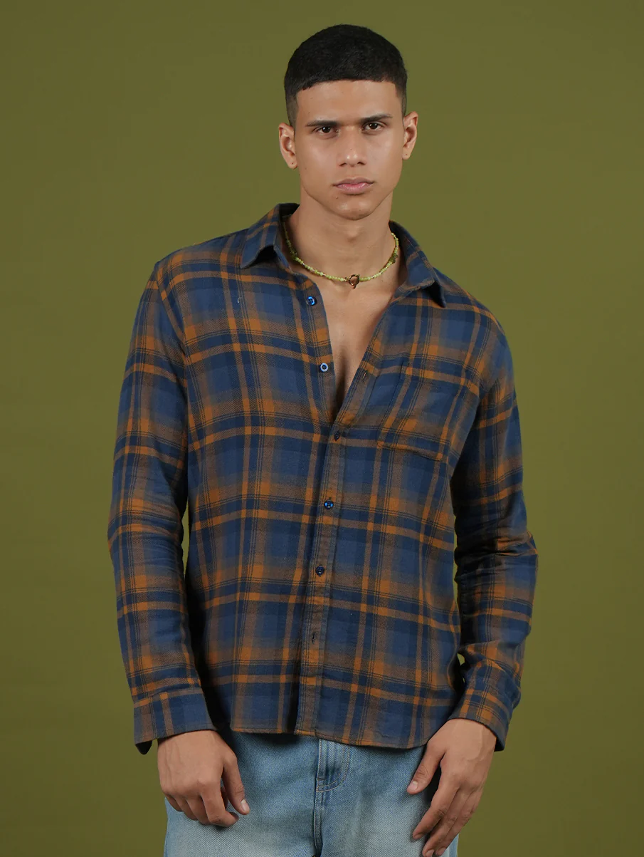 Blue- Yellow Checked Cotton Shirt – Regular Fit - Image 4