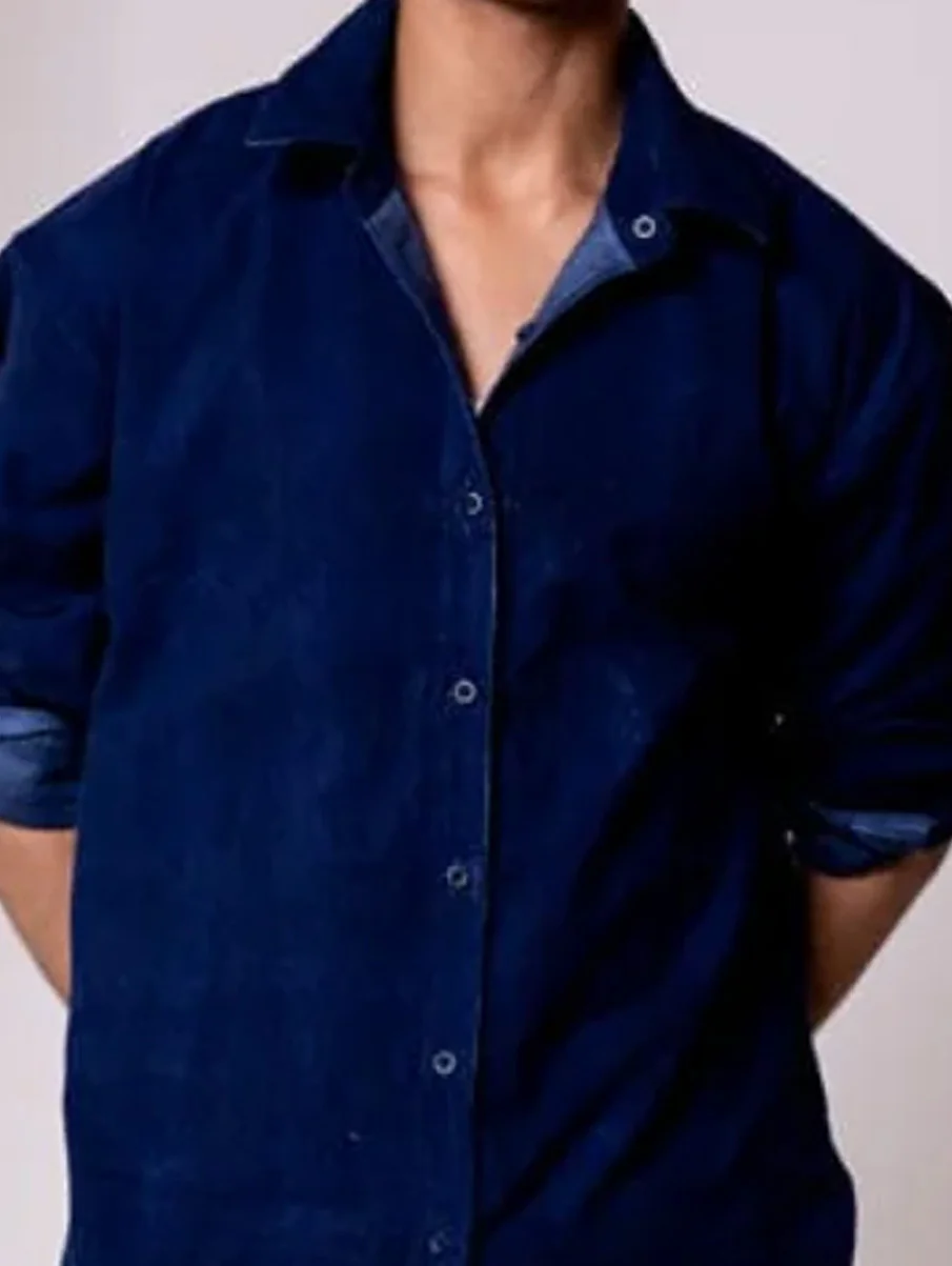 Blue Checked Oversized Reversible Corduroy Shirt - Image 6