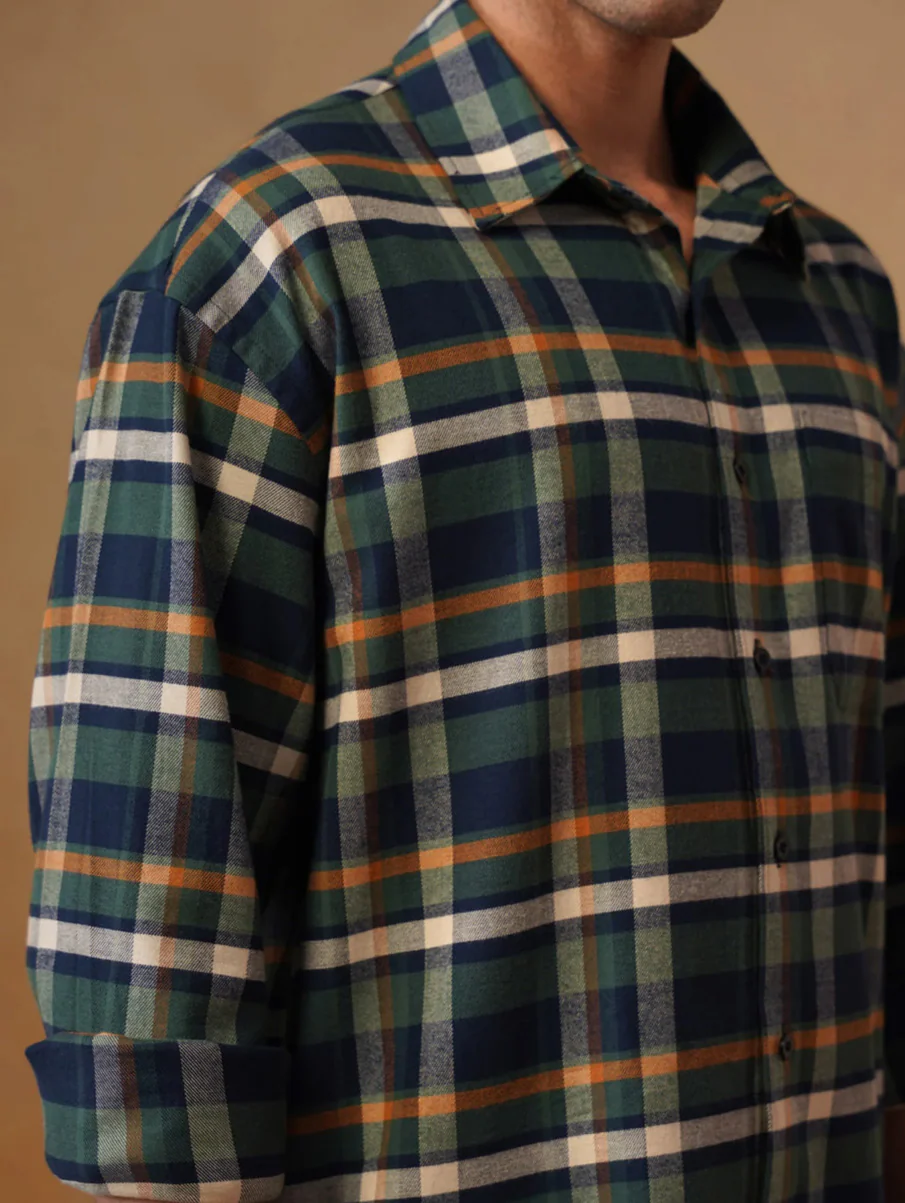 Blue Checkered Cotton Shirt – Loose Fit, Full Sleeves - Image 6