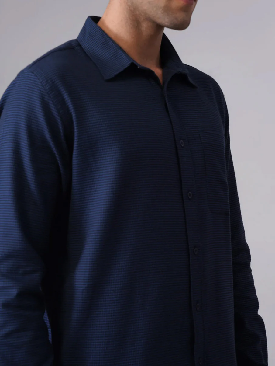 Blue Checked Cotton Shirt – Regular Fit, Full Sleeves - Image 6