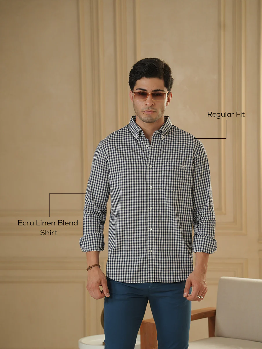 Blue Checkered Organic Cotton Shirt – Button-Down Collar | Regular Fit - Image 5