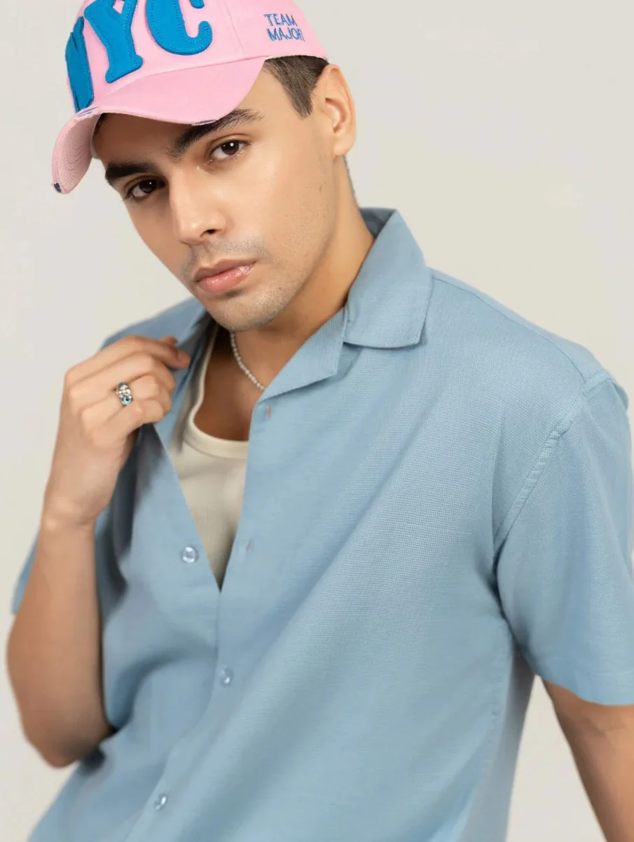 Powder Blue Half Sleeve Cuban Collar Shirt – Loose Fit - Image 6
