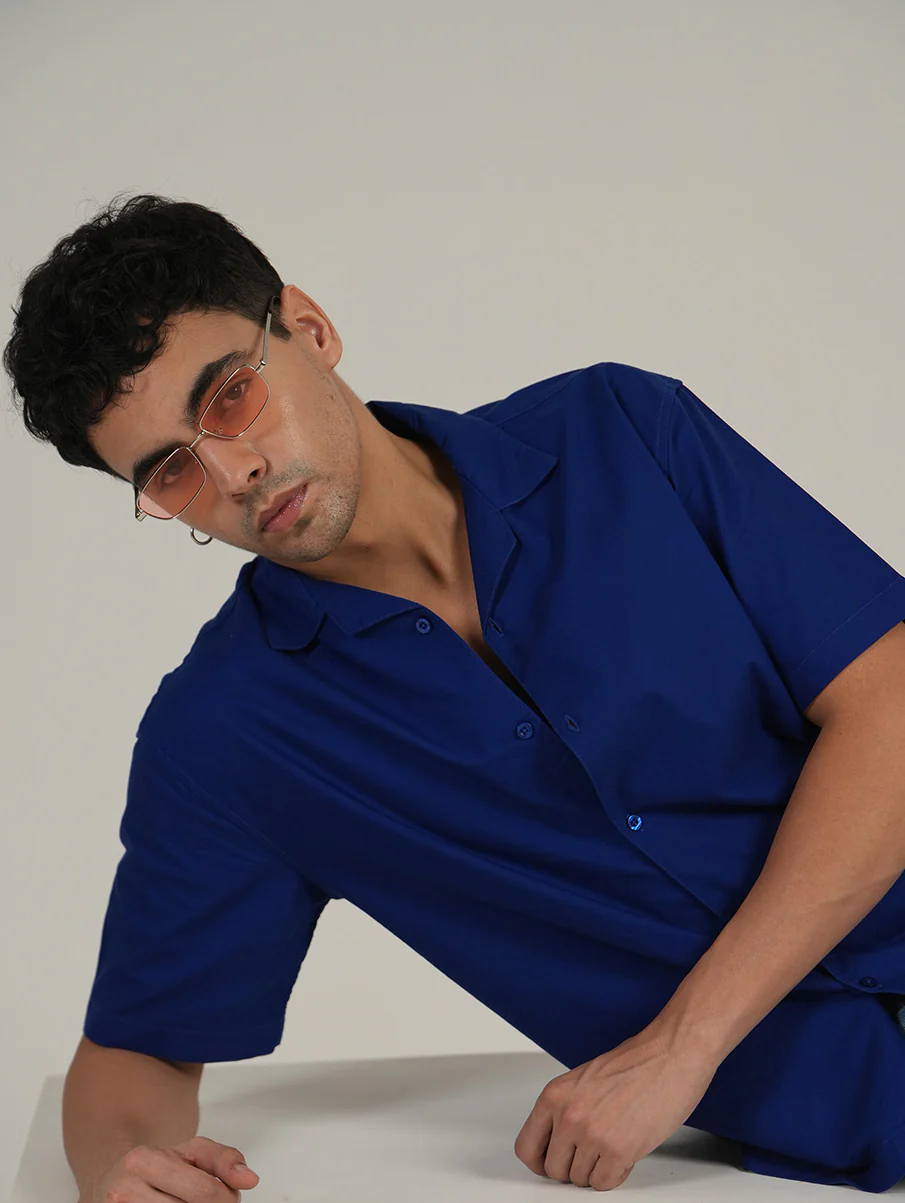Blue Half Sleeve Cuban Collar Shirt – Loose Fit - Image 3