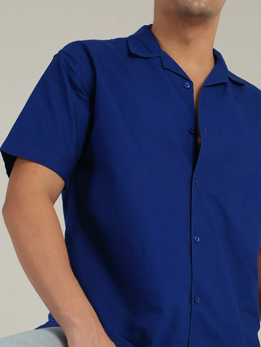 Blue Half Sleeve Cuban Collar Shirt – Loose Fit - Image 6