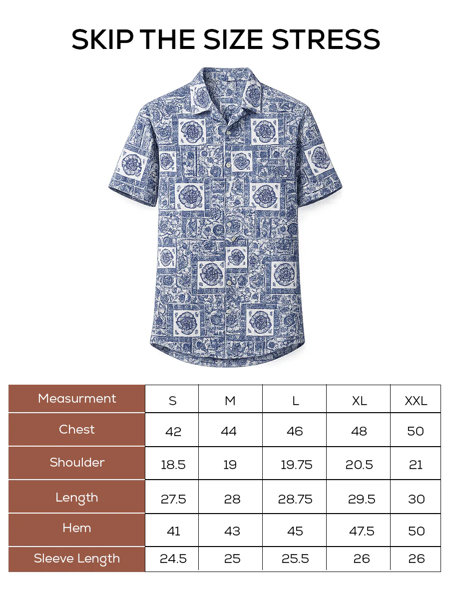 Blue Printed Organic Cotton Shirt – Regular Fit, Half Sleeves - Image 5