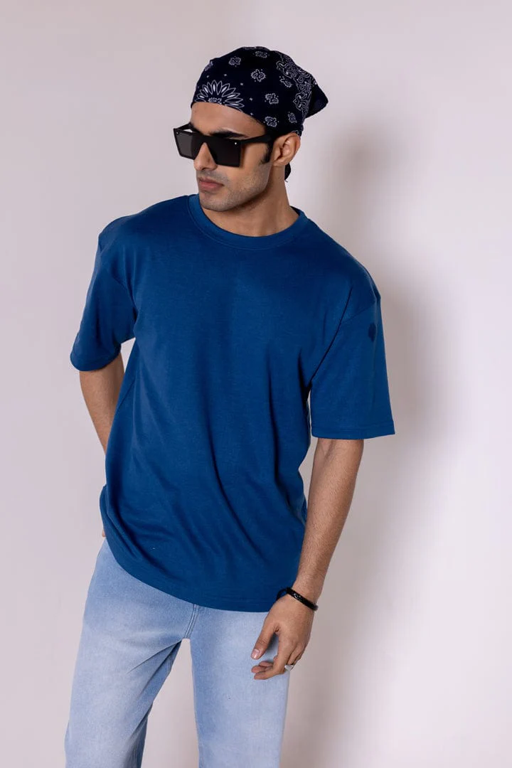 Blue Solid  Oversized T-shirt