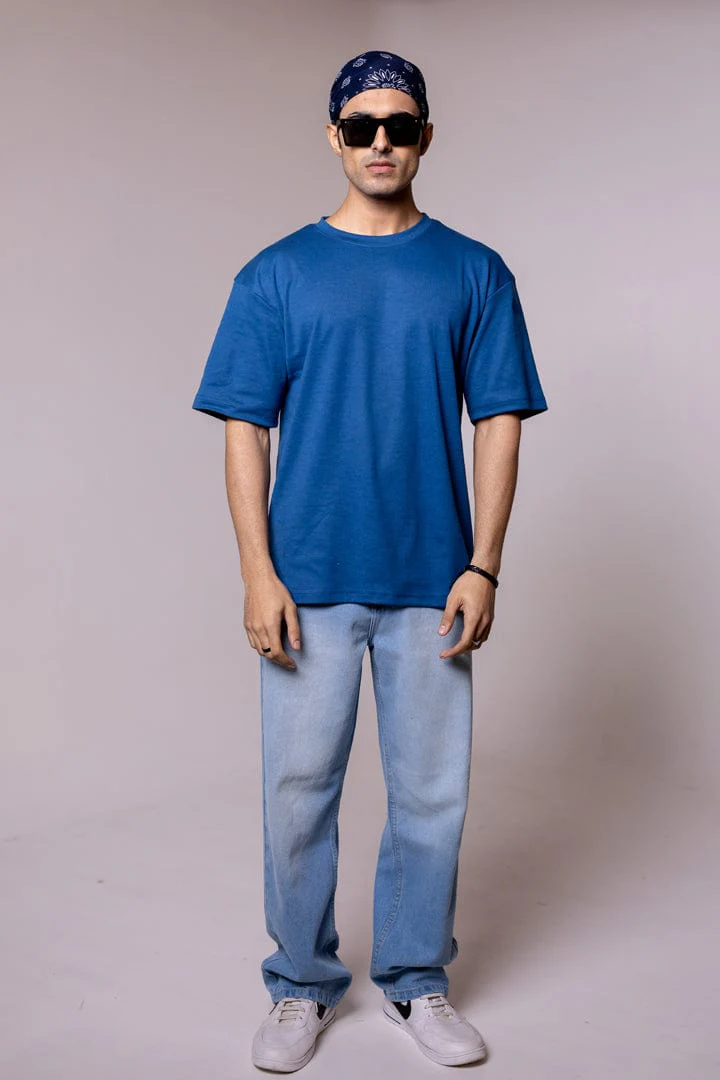 Blue Solid  Oversized T-shirt - Image 2