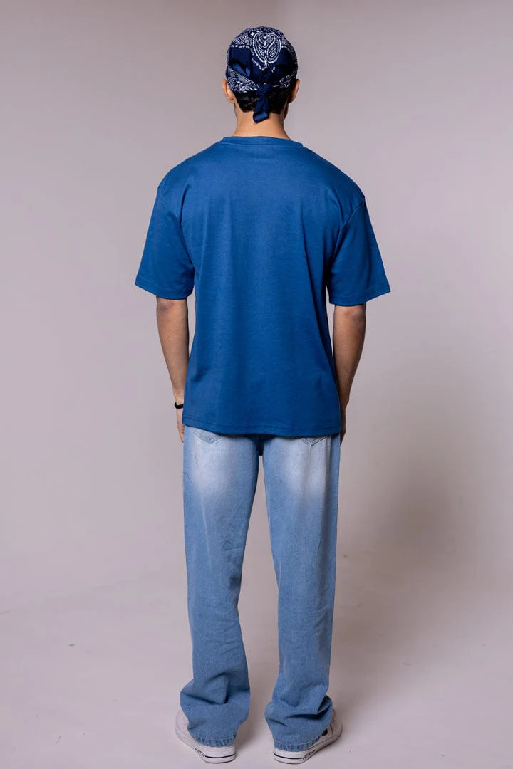 Blue Solid  Oversized T-shirt - Image 3