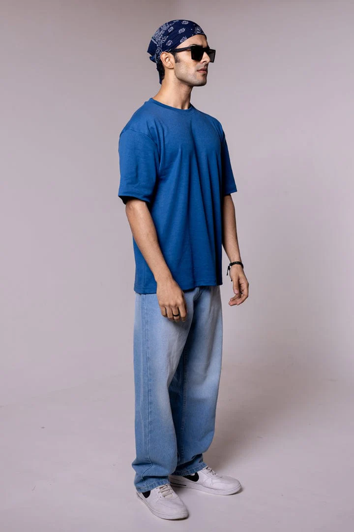 Blue Solid  Oversized T-shirt - Image 4