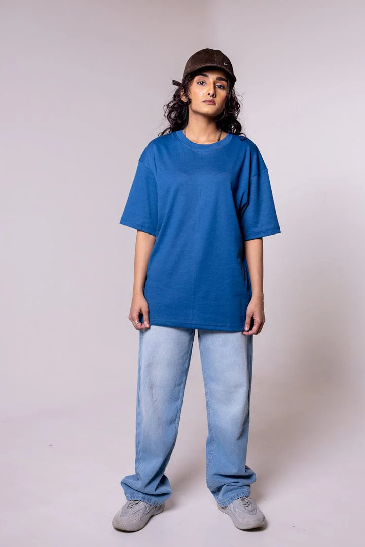 Blue Solid  Oversized T-shirt - Image 2