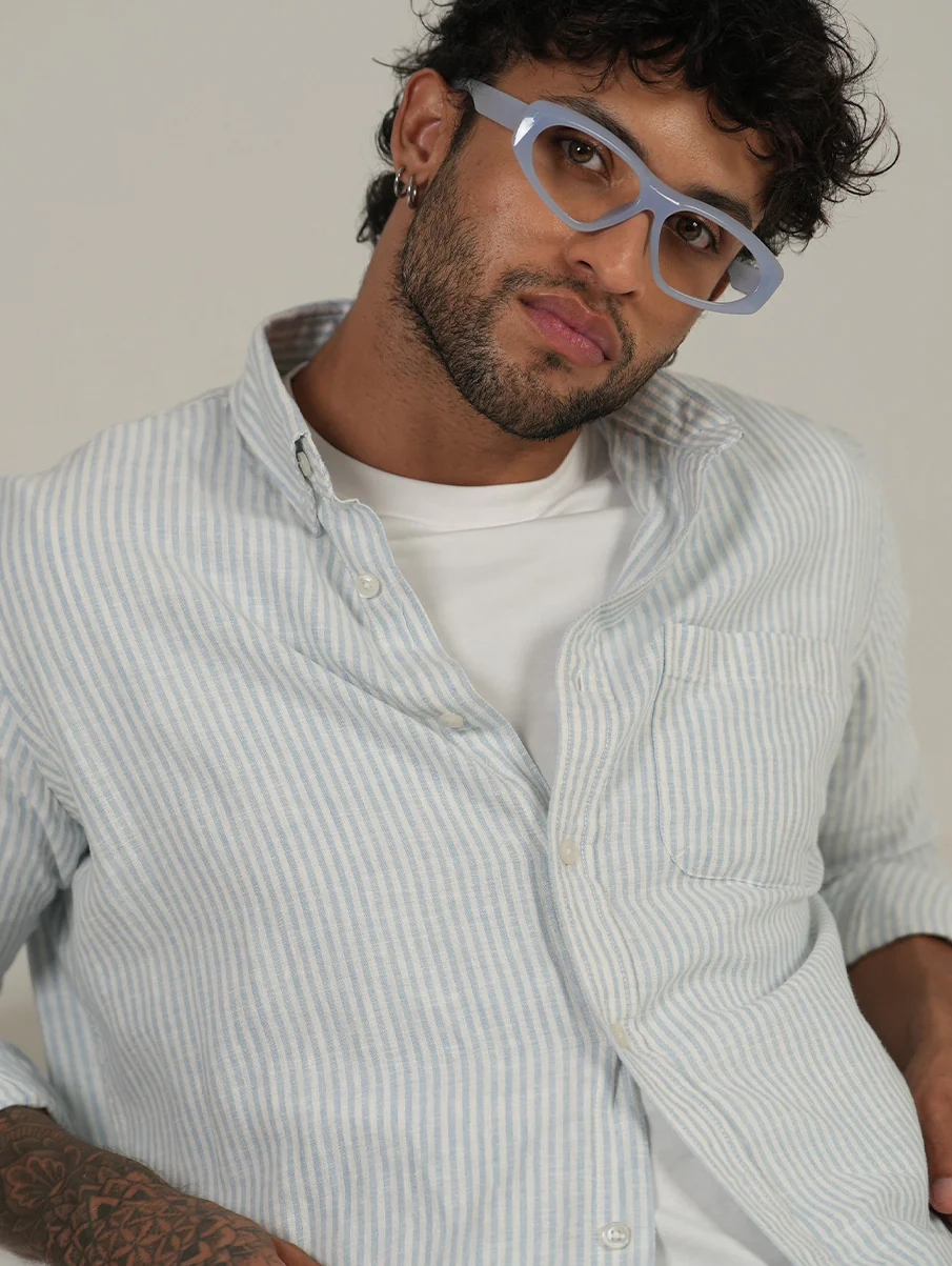 Blue Striped Cotton Shirt – Full Sleeve, Regular Fit, Classic Collar - Image 3