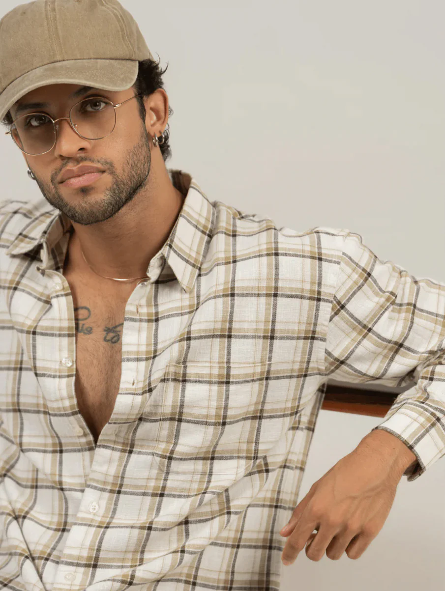 Brown Checkered Cotton Shirt – Full Sleeve, Loose Fit - Image 6
