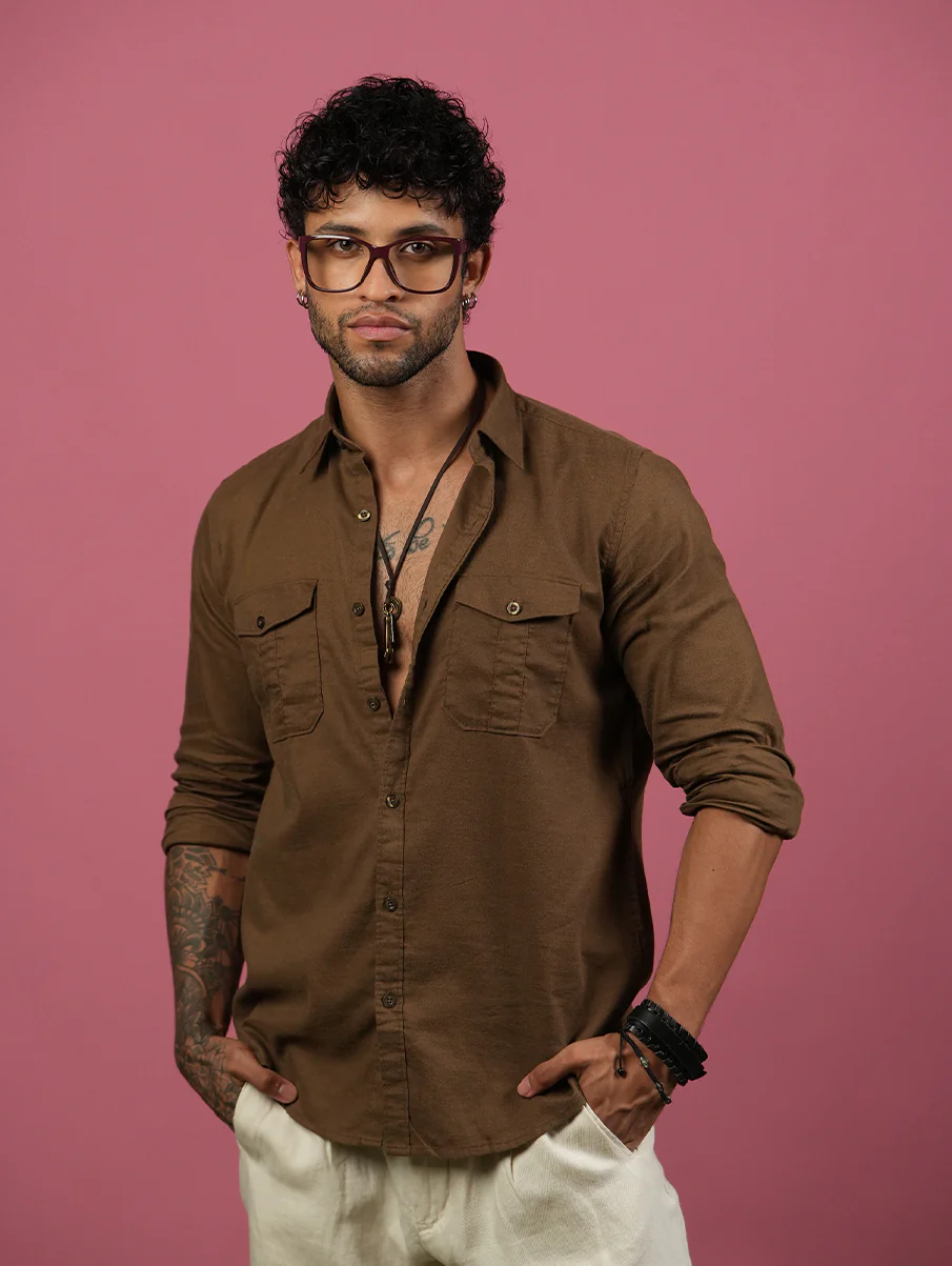 Full Sleeve Safari Shirt – Khaki Brown - Image 6