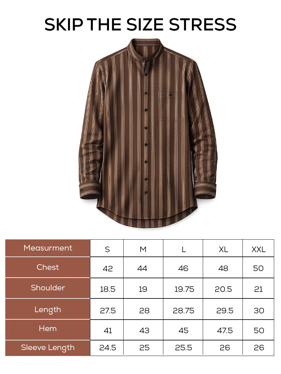 Brown Striped Cotton Shirt – Regular Fit, Full Sleeves - Image 6