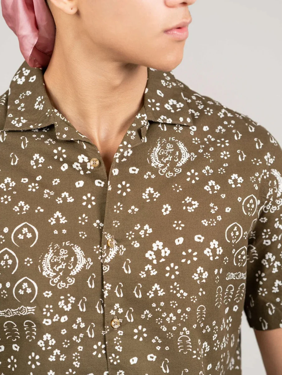 Coffee Brown Floral Cuban Collar Shirt – Regular Fit - Image 6