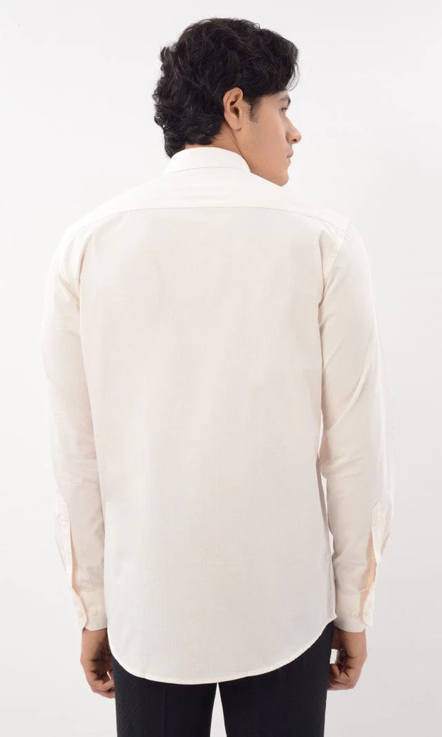 Slim Fit Full Sleeves Shirt- Beige - Image 3