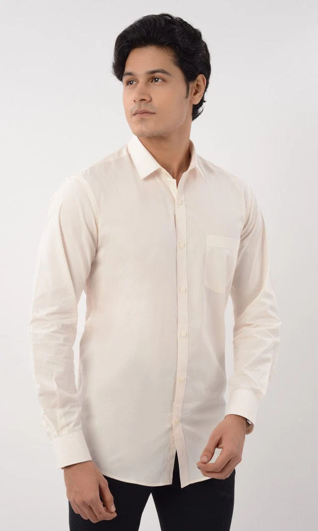 Slim Fit Full Sleeves Shirt- Beige - Image 4