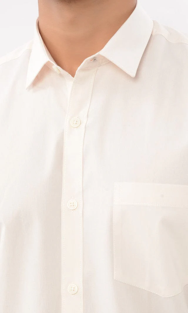 Slim Fit Full Sleeves Shirt- Beige - Image 5