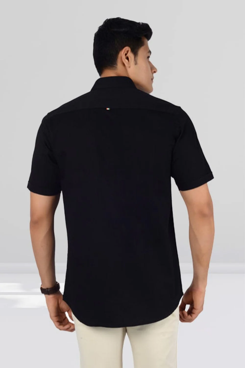 Cotton Slim Fit Half Sleeves Shirt-Black - Image 2