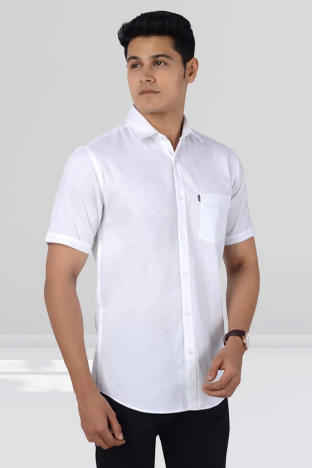 Cotton Slim Fit Half Sleeves Shirt-White