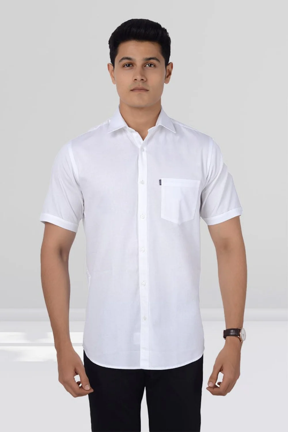 Cotton Slim Fit Half Sleeves Shirt-White - Image 4