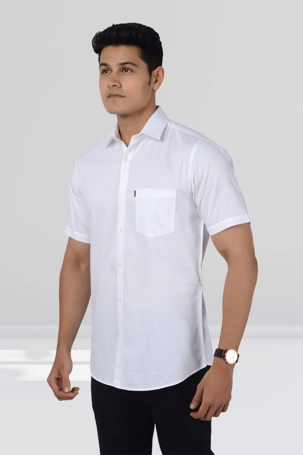 Cotton Slim Fit Half Sleeves Shirt-White - Image 5