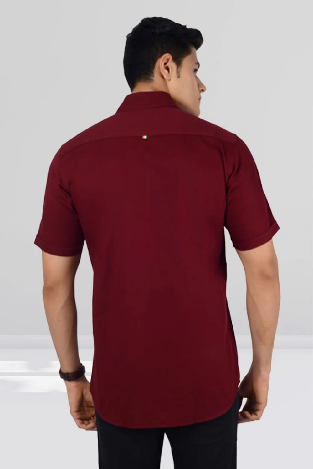 Cotton Slim Fit Half Sleeves Shirt-Maroon - Image 4