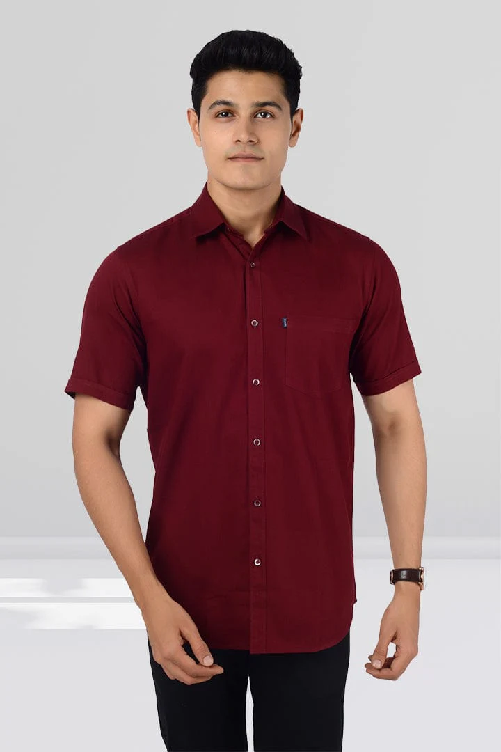 Cotton Slim Fit Half Sleeves Shirt-Maroon - Image 5