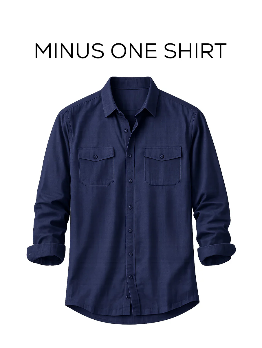 Dark Blue Textured Double Pocket Cotton Shacket - Image 2