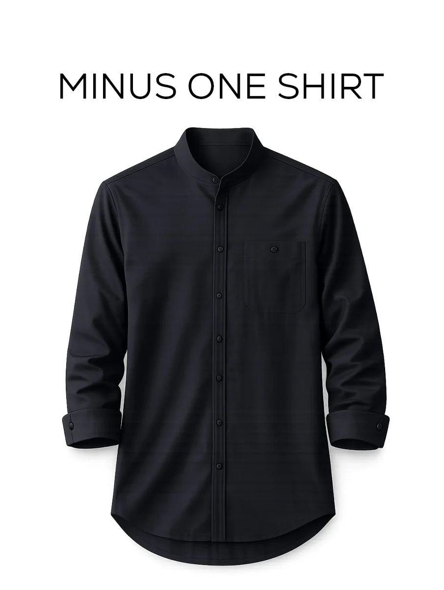 Dark Grey Oxford Cotton Mandarin Collar Shirt – Regular Fit, Full Sleeves - Image 2