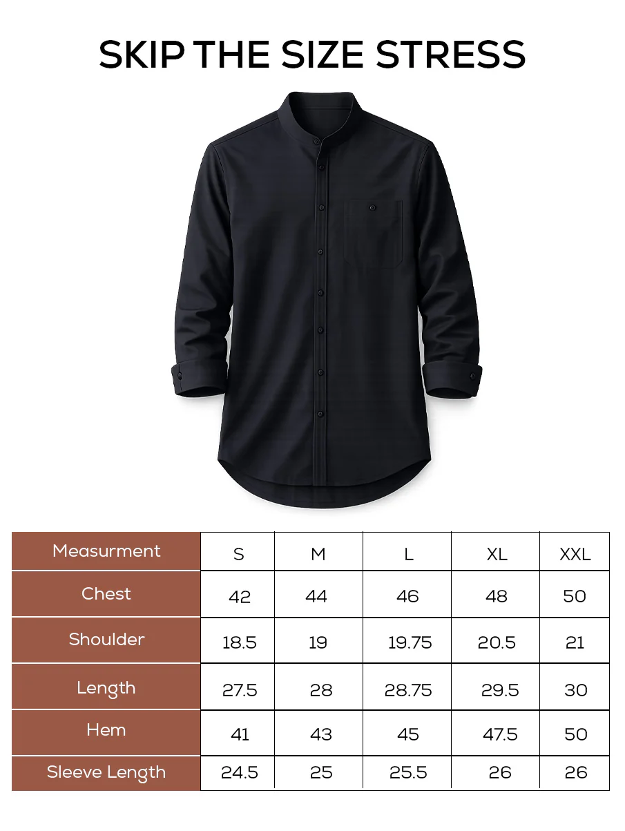 Dark Grey Oxford Cotton Mandarin Collar Shirt – Regular Fit, Full Sleeves - Image 5