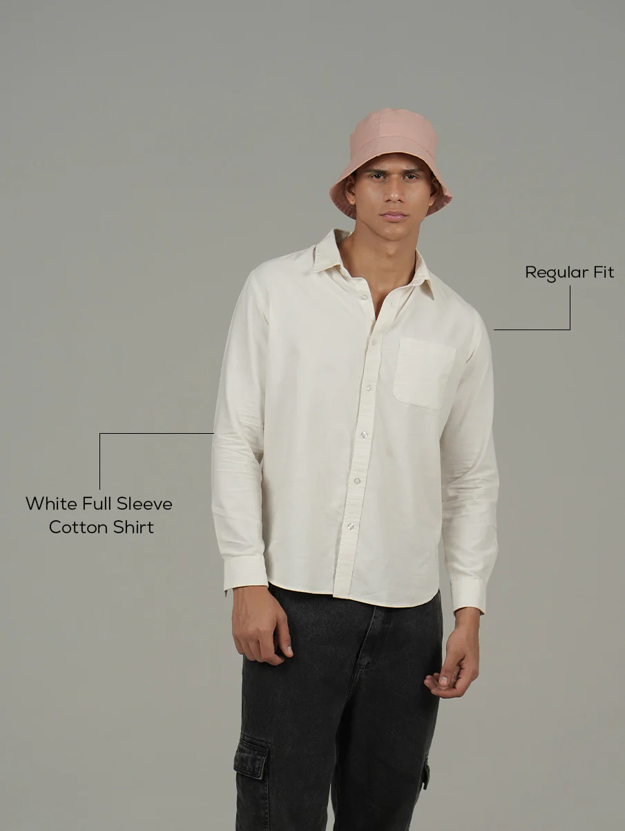 White Full Sleeve Cotton Shirt – Regular Fit - Image 4