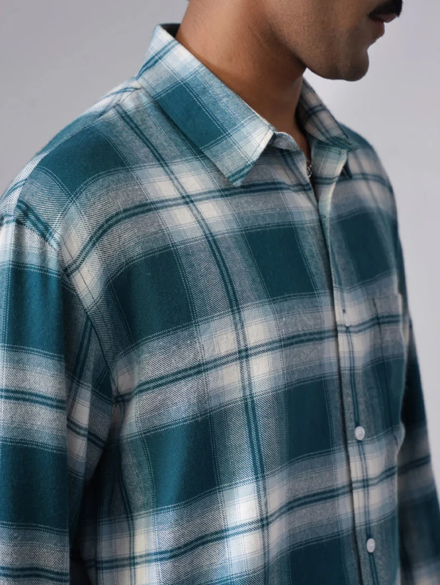 Green Checkered Cotton Shirt – Loose Fit, Full Sleeves - Image 6