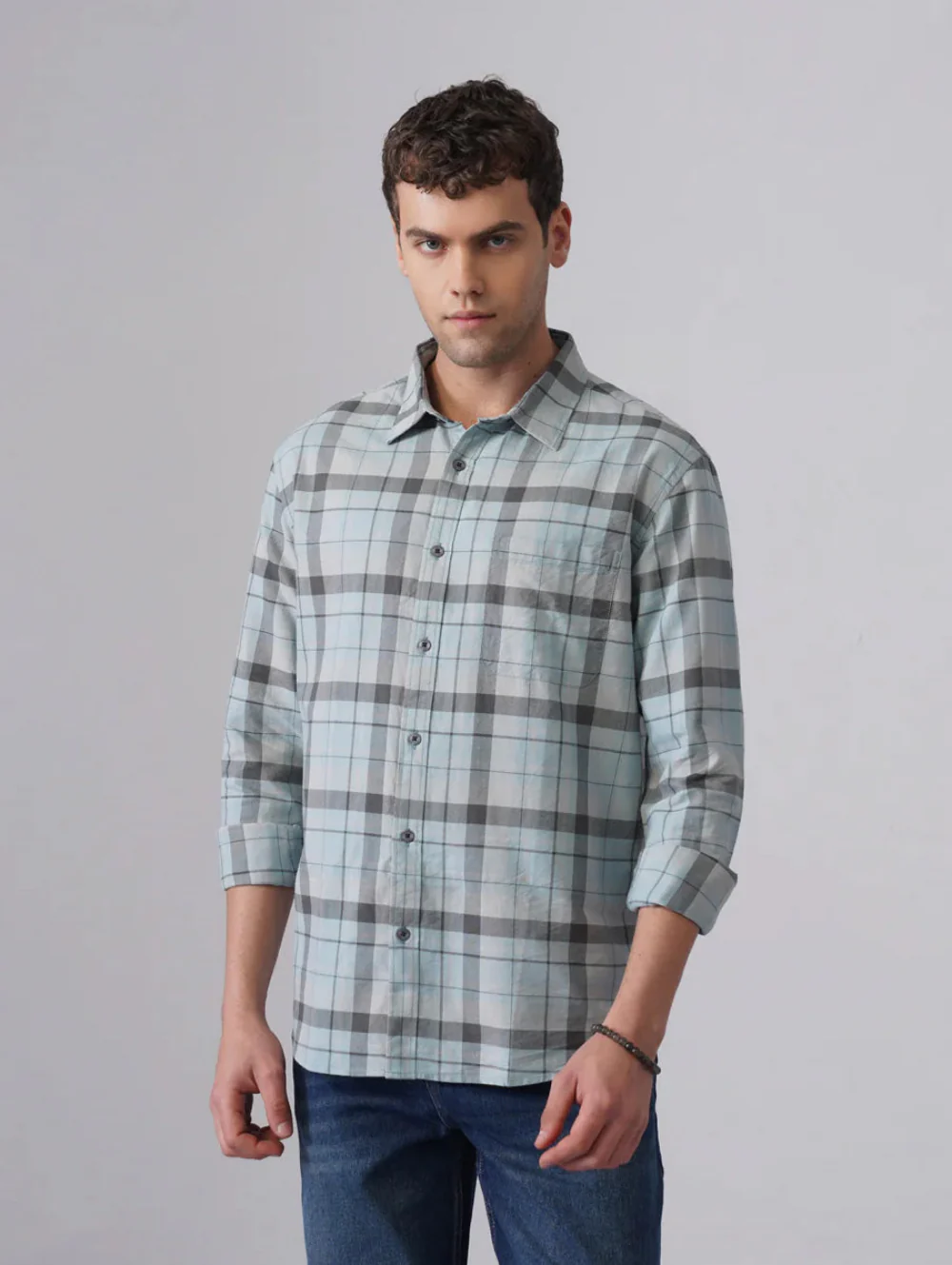 Green Checkered Cotton Shirt – Regular Fit, Full Sleeves - Image 3